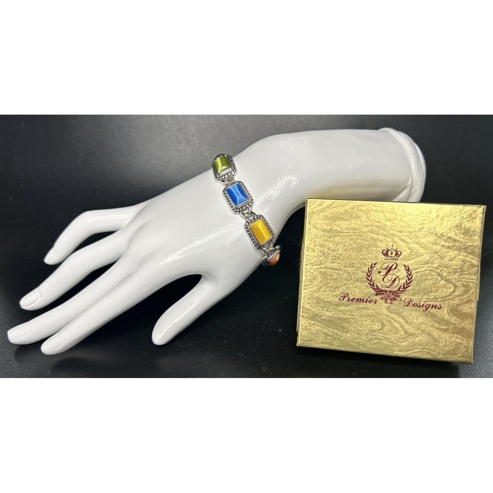 Premier Designs Jewelry Colorful Moonstones Silver Tone Bracelet SKU PD97